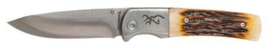 Browning 3220500B Buckmark Hunter 3" Folding Drop Point Plain Stonewashed 8Cr13MoV SS Blade/Jigged Bone Handle Boxed