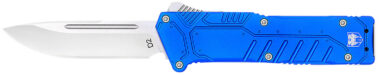 CobraTec Knives BLUSFDNS Special Forces  3.25" OTF Drop Point Plain Satin D2 Steel Blade, 4.75" Blue Textured Anodized Aluminum Handle