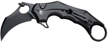 Civivi Knives C16016B-1 Incisor II 2.02" Folding Karambit Plain Black Nitro-V Steel Blade, Black w/Finger Ring Aluminum Handle