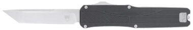 CobraTec Knives CTLGDBLKTNS Legend  EDC 3.13" OTF Plain Stonewashed VG-10 SS Blade, 4.75" Black Textured Aluminum Handle