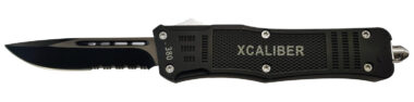 Xcaliber Knife Company  380 ACP  Large 3.80" OTF Part Serrated Black 440C SS Blade, 5.30" Steel Handle