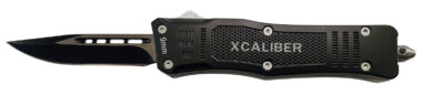 Xcaliber Knife Company  9mm  Small 2.75" OTF Drop Point Black 440C SS Blade, 3.91" Steel Handle