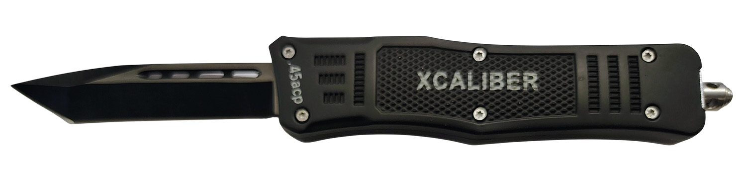 Xcaliber Knife Company 45 ACP 3.25" OTF Tanto Plain Black 440C SS Blade, 4.64" Steel Handle