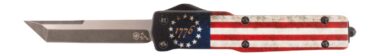 Templar Knife MZBRF121 Premium Weighted Betsy Ross Flag Slim 3.16" OTF Dagger Plain Black Oxide Stonewashed Powder Coated D2 Steel Blade, 4.93" Betsy Ross Flag Aluminum Zinc Alloy Handle