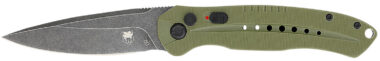 CobraTec Knives ODGDIABLOAUTO Diablo  3.50" Folding Black Stonewashed D2 Steel Blade, 4.75" OD Green Textured G10 Scales Handle
