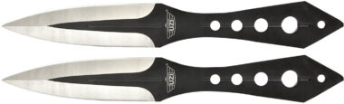 Uzi Accessories UZKTRWTZP Throwing Knives  Two Fixed Plain Black/Silver Stainless Steel Blade, Black Stainless Steel Handle, Includes Nylon Holster