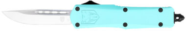 CobraTec Knives STBFS3DNS FS-3  Small 2.75" OTF Drop Point Plain D2 Steel Blade, 4.25" Mint Blue Aluminum Alloy Handle