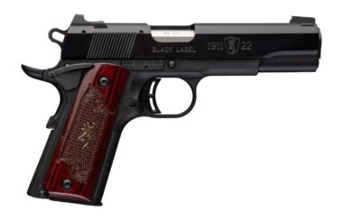 Browning 051069490 1911 Black Label Medallion Full Size Frame 22 LR 10+1 4.25" Matte Stainless Barrel, Black Anodized Aluminum Serrated Slide, Matte Black Polymer Frame w/Beavertail, Rosewood w/Gold B