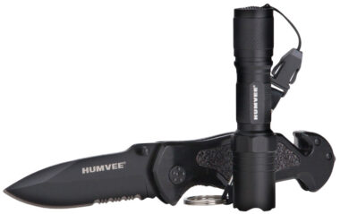Humvee Adventure Gear HMVKCER1 Rescue Combo 3.25" Folding Spear Point Part Serrated Stainless Steel Blade Black Aluminum Handle Features Glass Breaker/Pocket Clip/Seatbelt Cutter