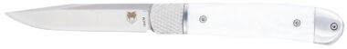 CobraTec Knives CTTHRWTABA154CM Trapper Small 3.13" Folding Plain 154CM SS Blade, 4.25" White Abalone Scales Handle
