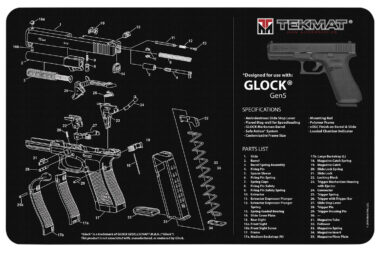 TekMat TEKR17GLOCKG5 Glock Gen5 Cleaning Mat Black/White Rubber 11"x17" Glock Gen5 Parts Diagram