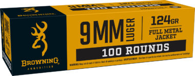 Browning Ammo B9MM124VP9mm  Luger 124gr Full Metal Jacket 100 Per Box/10 Case *Value Pack
